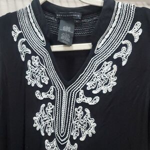 Grace Elements Black Tunic with White Embroidered V-Neck